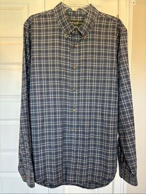 Eddie Bauer Blue Plaid Lightweight Flannel Shirt Size L Soft Button Down